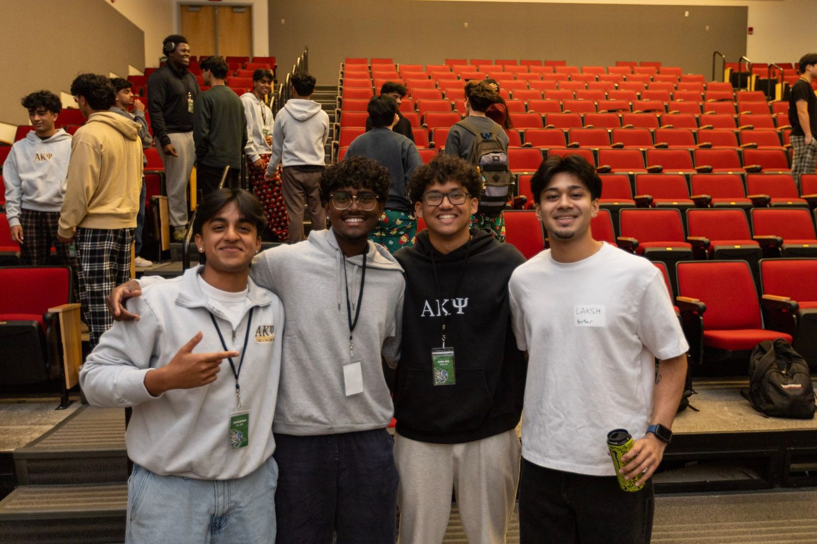 Omicron Tau members at a chapter session in a Rutgers lecture hall
